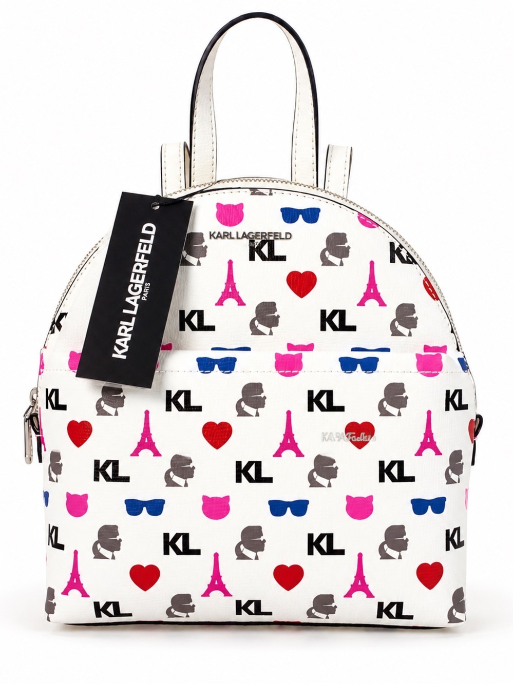 Karl Lagerfeld Backpack Bag Paris Maybelle  White Signature Eiffel Tower Print
